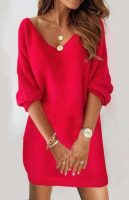 Showy Red Plain Mini Sweater Dress