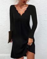 Classy Long Sleeve Plain Mini Dress