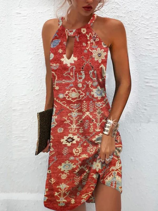 Red Sleeveless Halter Mini Dress