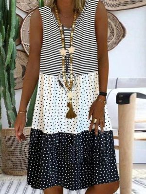 Unique Polka Dot Sleeveless Mini Dress