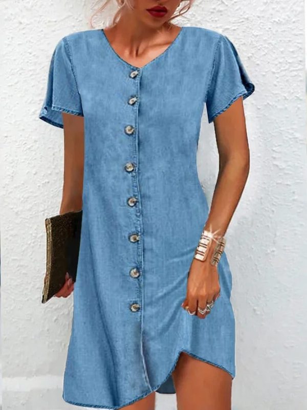 Blue Short Sleeve Plain Mini Dress