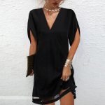 Classy Black Split Sleeve V-Neck Mini Dress