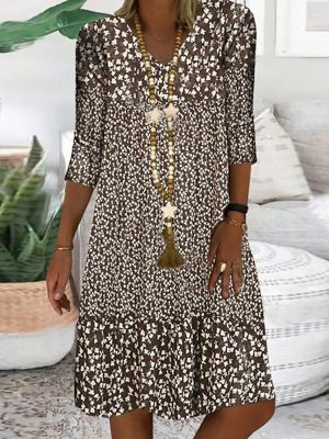 Brown and White Abstract Print Prairie Mini Dress