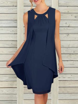 Navy Plain Sleeveless Mini Dress