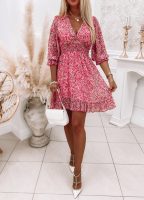 Tiny Floral Shirred Short Ruffle Mini Dress