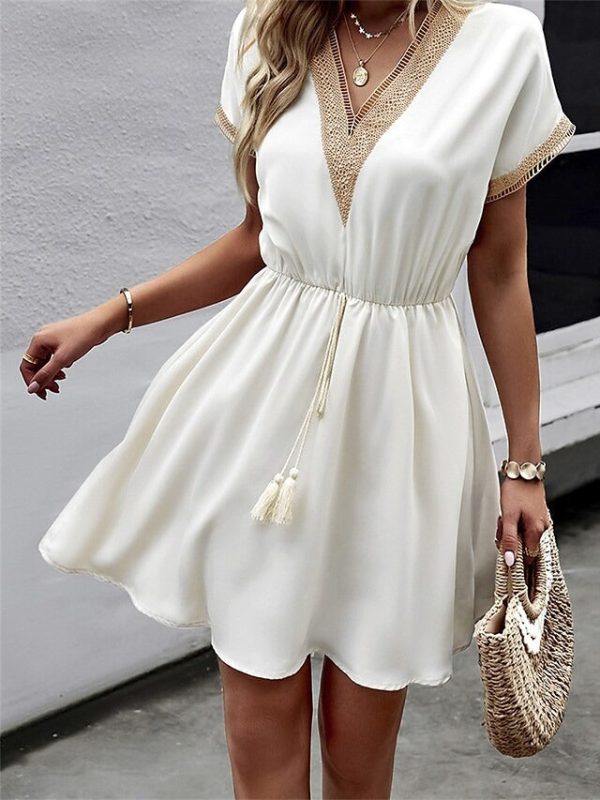 Grecian Goddess Beige Tan Tassel Mini Dress