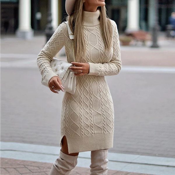 Apricot Plain Long Sleeve Mini Sweater Dress