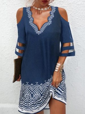 Unique Blue Short Sleeve Mini Dress