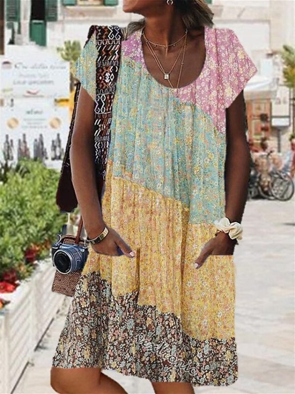 Elegant Print Short Sleeve Mini Dress