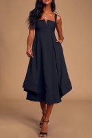 Chic Empire Waist Strap Deep Navy Midi Dress