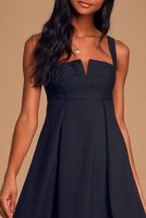 Chic Empire Waist Strap Deep Navy Midi Dress