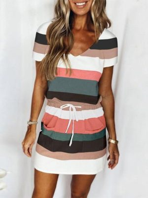 Youthful Color Block Print Mini Dress