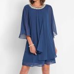 Blue 3/4 Sleeve Plain Mini Dress